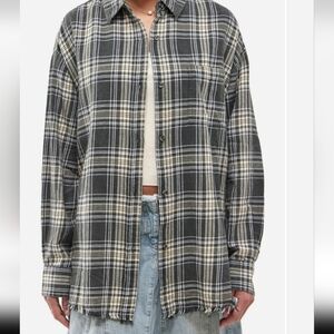 NORDSTROM! *BDG* ADORABLE SADIE OVERSIZED PLAID FRAYED HEM FLANNEL SHIRT-XL